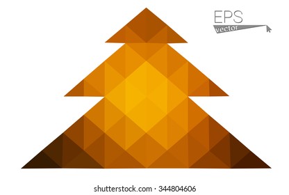 dark orange low poly style christmas tree vector illustration consisting of triangles .  triangular polygonal origami or crystal design of New Years celebration. Isolated on white background.