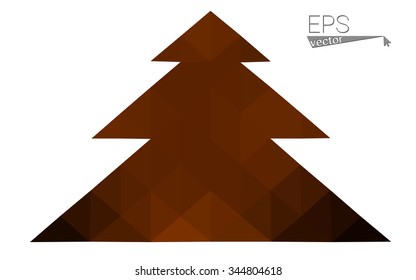 dark orange low poly style christmas tree vector illustration consisting of triangles .  triangular polygonal origami or crystal design of New Years celebration. Isolated on white background.