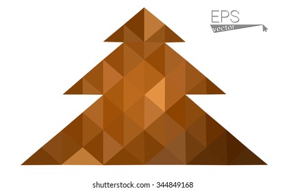 dark orange low poly style christmas tree vector illustration consisting of triangles .  triangular polygonal origami or crystal design of New Years celebration. Isolated on white background.