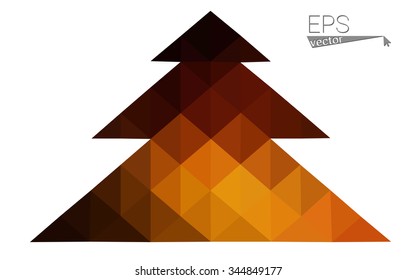 dark orange low poly style christmas tree vector illustration consisting of triangles .  triangular polygonal origami or crystal design of New Years celebration. Isolated on white background.