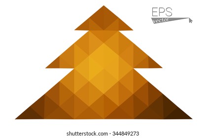 dark orange low poly style christmas tree vector illustration consisting of triangles .  triangular polygonal origami or crystal design of New Years celebration. Isolated on white background.