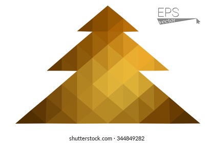 dark orange low poly style christmas tree vector illustration consisting of triangles .  triangular polygonal origami or crystal design of New Years celebration. Isolated on white background.