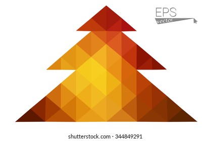 dark orange low poly style christmas tree vector illustration consisting of triangles .  triangular polygonal origami or crystal design of New Years celebration. Isolated on white background.