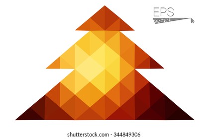 dark orange low poly style christmas tree vector illustration consisting of triangles .  triangular polygonal origami or crystal design of New Years celebration. Isolated on white background.