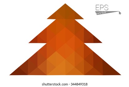 dark orange low poly style christmas tree vector illustration consisting of triangles .  triangular polygonal origami or crystal design of New Years celebration. Isolated on white background.