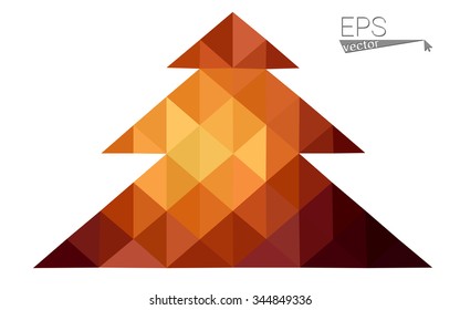 dark orange low poly style christmas tree vector illustration consisting of triangles .  triangular polygonal origami or crystal design of New Years celebration. Isolated on white background.