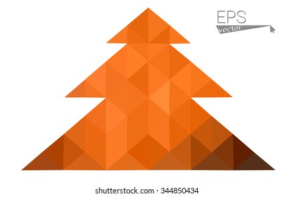dark orange low poly style christmas tree vector illustration consisting of triangles .  triangular polygonal origami or crystal design of New Years celebration. Isolated on white background.