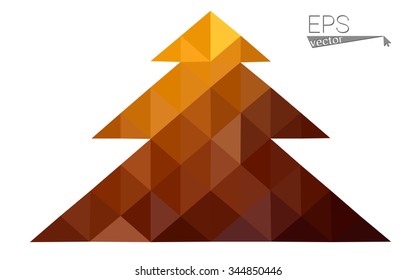 dark orange low poly style christmas tree vector illustration consisting of triangles .  triangular polygonal origami or crystal design of New Years celebration. Isolated on white background.