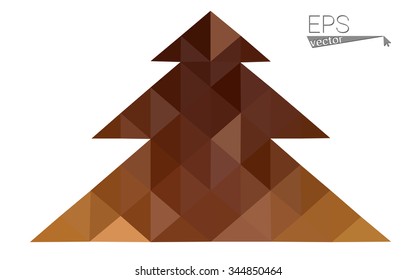 dark orange low poly style christmas tree vector illustration consisting of triangles .  triangular polygonal origami or crystal design of New Years celebration. Isolated on white background.