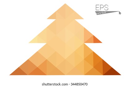 dark orange low poly style christmas tree vector illustration consisting of triangles .  triangular polygonal origami or crystal design of New Years celebration. Isolated on white background.