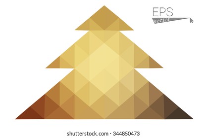 dark orange low poly style christmas tree vector illustration consisting of triangles .  triangular polygonal origami or crystal design of New Years celebration. Isolated on white background.