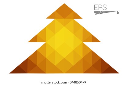 dark orange low poly style christmas tree vector illustration consisting of triangles .  triangular polygonal origami or crystal design of New Years celebration. Isolated on white background.