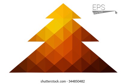 dark orange low poly style christmas tree vector illustration consisting of triangles .  triangular polygonal origami or crystal design of New Years celebration. Isolated on white background.