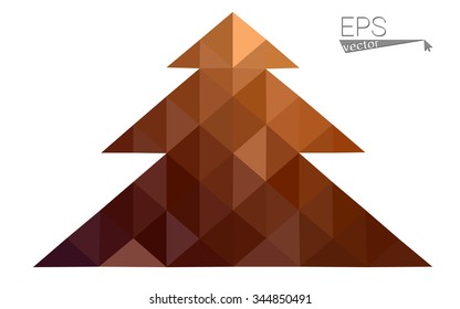 dark orange low poly style christmas tree vector illustration consisting of triangles .  triangular polygonal origami or crystal design of New Years celebration. Isolated on white background.