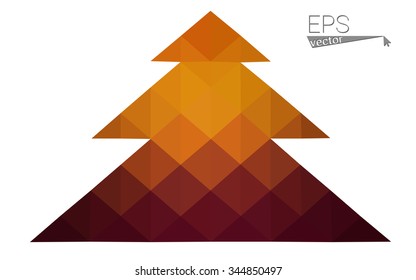 dark orange low poly style christmas tree vector illustration consisting of triangles .  triangular polygonal origami or crystal design of New Years celebration. Isolated on white background.