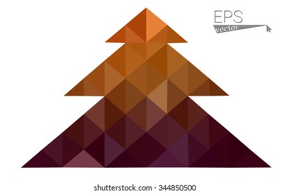 dark orange low poly style christmas tree vector illustration consisting of triangles .  triangular polygonal origami or crystal design of New Years celebration. Isolated on white background.