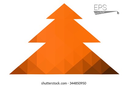 dark orange low poly style christmas tree vector illustration consisting of triangles .  triangular polygonal origami or crystal design of New Years celebration. Isolated on white background.