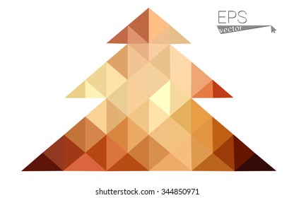 dark orange low poly style christmas tree vector illustration consisting of triangles .  triangular polygonal origami or crystal design of New Years celebration. Isolated on white background.
