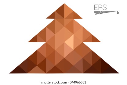 dark orange low poly style christmas tree vector illustration consisting of triangles .  triangular polygonal origami or crystal design of New Years celebration. Isolated on white background.