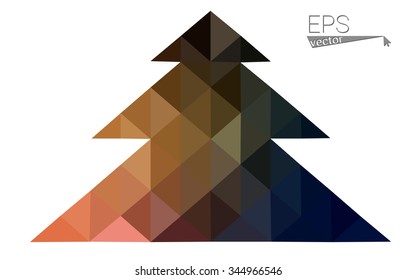 dark orange low poly style christmas tree vector illustration consisting of triangles .  triangular polygonal origami or crystal design of New Years celebration. Isolated on white background.