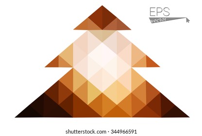 dark orange low poly style christmas tree vector illustration consisting of triangles .  triangular polygonal origami or crystal design of New Years celebration. Isolated on white background.