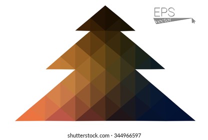 dark orange low poly style christmas tree vector illustration consisting of triangles .  triangular polygonal origami or crystal design of New Years celebration. Isolated on white background.