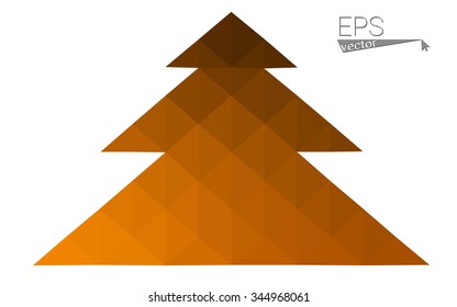 dark orange low poly style christmas tree vector illustration consisting of triangles .  triangular polygonal origami or crystal design of New Years celebration. Isolated on white background.