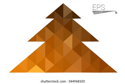 dark orange low poly style christmas tree vector illustration consisting of triangles .  triangular polygonal origami or crystal design of New Years celebration. Isolated on white background.