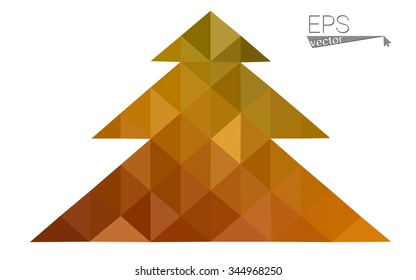 dark orange low poly style christmas tree vector illustration consisting of triangles .  triangular polygonal origami or crystal design of New Years celebration. Isolated on white background.