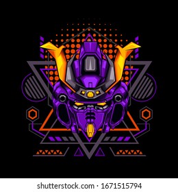 Dark Orange New Samurai Robot for merchandise, apparel or other with geometry ornament