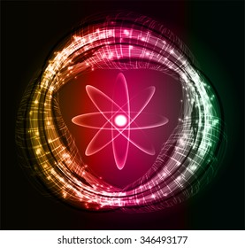 Dark orange pink green Light Abstract Technology background for computer graphic website internet.circuit. vector illustration.Nuclear,proton,neutron,nucleus. atom. molecular.Spark ray beam aura