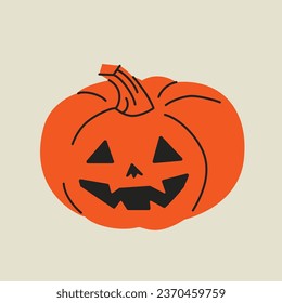 Dark orange pumpkin. Hand drawn modern Vector illustration. Isolated design element. Halloween, spooky, jack-o-lantern.