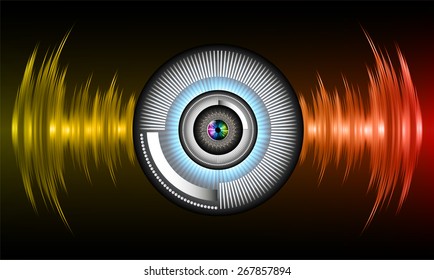 dark orange red eyeball future technology, security concept background. vector. Light Technology background for computer graphic website internet business. circuit. sound wave. eye