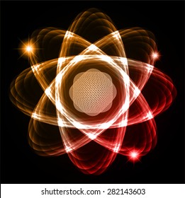Dark orange red Shining atom scheme. Vector illustration. dark background. digital. infographics. Abstract Technology background for computer graphic website internet and business. circuit.
