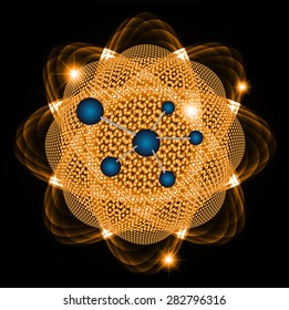 Dark orange Shining atom scheme. Vector illustration. dark background. digital. infographics. Abstract Technology background for computer graphic website internet