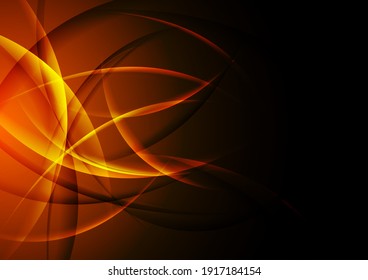Dark orange shiny glossy flowing waves abstract background. Elegant vector design