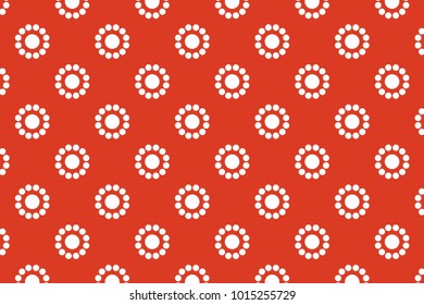 Dark orange surface with white polka dots rounded pattern. Wallpaper design concept. Geometric circles texture background. Vector 