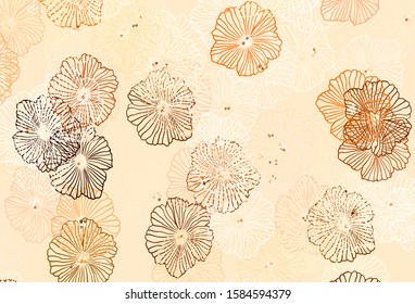 Dark Orange vector abstract backdrop with leaves. Colorful illustration with flowers in doodle style. New template for your design.