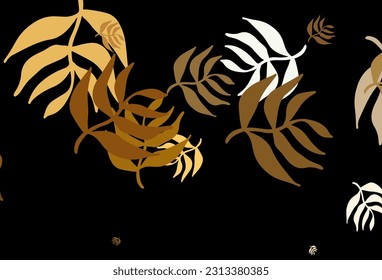 Dark Orange vector abstract backdrop with leaves. leaves on blurred abstract background with gradient. Doodle design for your web site.