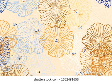 Dark Orange vector abstract background with leaves. Abstract illustration with flowers in doodles style. Hand painted design for web, wrapping.