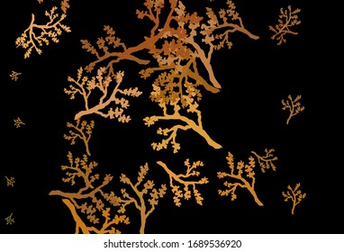 Dark Orange vector abstract design with sakura. Doodle illustration of leaves and branches in Origami style. Pattern for heads of websites, designs.