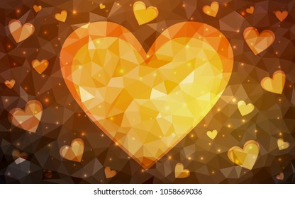 Dark Orange vector abstract glitter heart shape on white background in love concept for valentine's day with sweet and romantic moment. Polygonal design for your business.