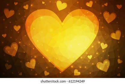 Dark Orange vector abstract glitter heart shape on white background in love concept for valentine's day with sweet and romantic moment. Polygonal design for your business.