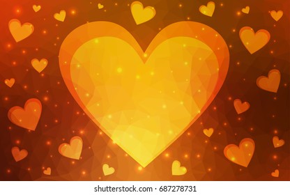 Dark Orange vector abstract glitter heart shape on white background in love concept for valentine's day with sweet and romantic moment. Polygonal design for your business.