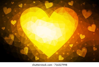 Dark Orange vector abstract glitter heart shape on white background in love concept for valentine's day with sweet and romantic moment. Polygonal design for your business.