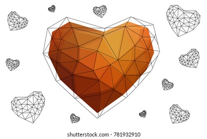 Dark Orange vector abstract glitter heart shape on white background in love concept for valentine's day with sweet and romantic moment. Polygonal design for your business.