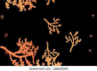 Dark Orange vector abstract pattern with sakura. Colorful illustration in doodle style with leaves, branches. Brand new design for your business.