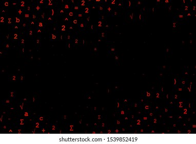 Dark Orange vector backdrop with algebra elements. Illustration with Numeral symbols on abstract template. Best design for your math college.