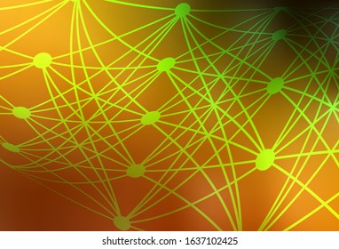 Dark Orange vector backdrop with artificial intelligence data. Colored AI structure with gradient lines and dots. Smart design for promotion of bid data.