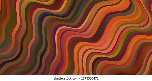 Dark Orange vector backdrop with curves. Colorful illustration in circular style with lines. Pattern for ads, commercials.